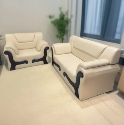 [:en]Rolled Arm Leaqueared Sofa Set (2+1) High Quality Artificial Leather White and Off White[:]