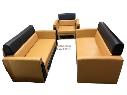 [:en]Living Room Sofa Set/ Faux Leather/ Mehogany Wood/ Orange Black[:]